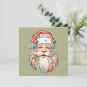 Patchwork Santa Claus Christmas Retro  Holiday Card
