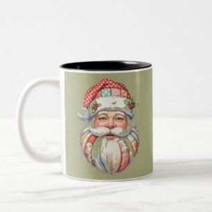 Patchwork Santa Claus Christmas Retro Two-Tone Coffee Mug