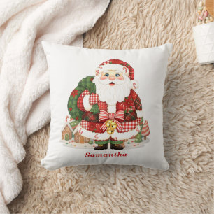 Patchwork Santa Claus Christmas Throw Pillow