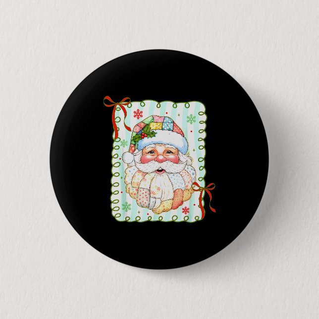 Patchwork Santa Claus Face Coquette Merry Christma 2 Inch Round Button (Front)