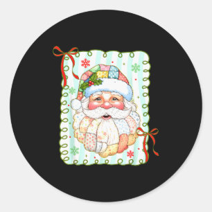 Patchwork Santa Claus Face Coquette Merry Christma Classic Round Sticker