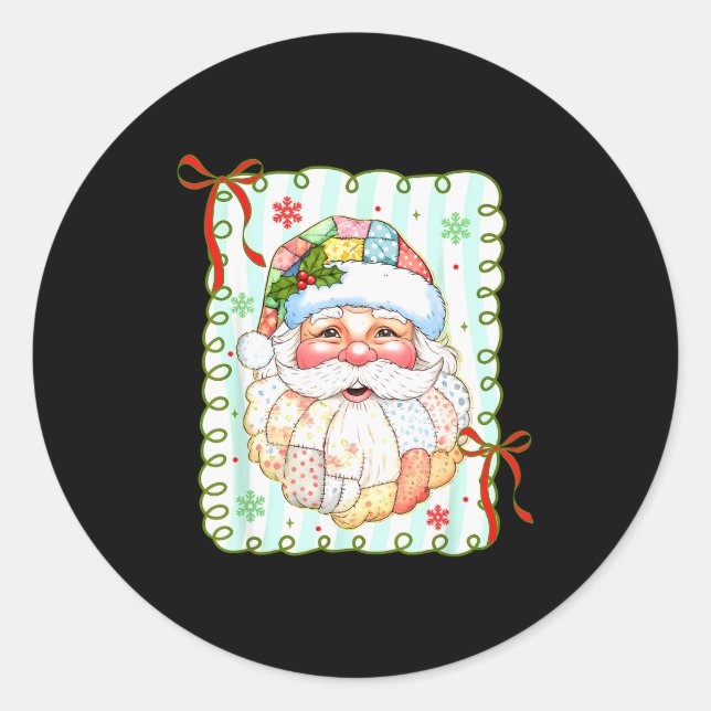 Patchwork Santa Claus Face Coquette Merry Christma Classic Round Sticker (Front)