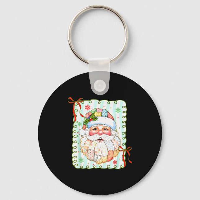 Patchwork Santa Claus Face Coquette Merry Christma Keychain (Front)
