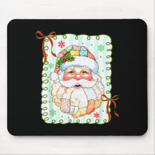 Patchwork Santa Claus Face Coquette Merry Christma Mouse Pad