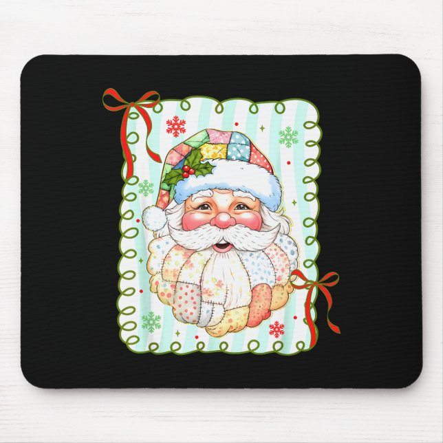 Patchwork Santa Claus Face Coquette Merry Christma Mouse Pad (Front)
