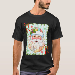 Patchwork Santa Claus Face Coquette Merry Christma T-Shirt