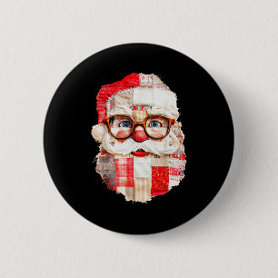Patchwork Santa Claus Face Preppy Girly Christmas  2 Inch Round Button