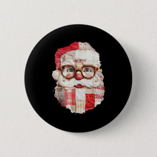 Patchwork Santa Claus Face Preppy Girly Christmas  2 Inch Round Button