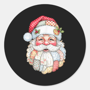 Patchwork Santa Claus Face Preppy Girly Christmas  Classic Round Sticker
