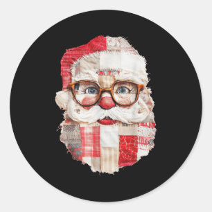 Patchwork Santa Claus Face Preppy Girly Christmas  Classic Round Sticker