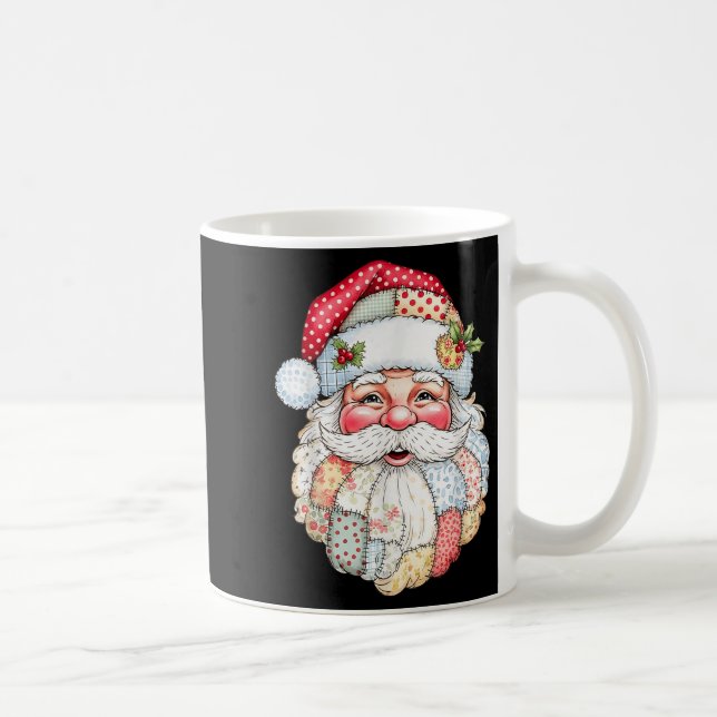 Patchwork Santa Claus Face Preppy Girly Christmas  Coffee Mug (Right)