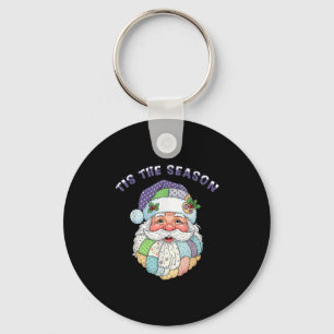 Patchwork Santa Claus Face Preppy Girly Christmas  Keychain
