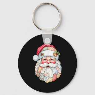 Patchwork Santa Claus Face Preppy Girly Christmas  Keychain