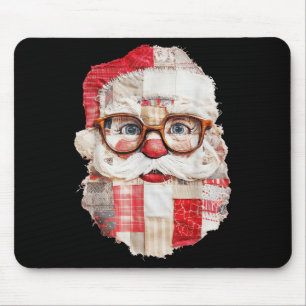 Patchwork Santa Claus Face Preppy Girly Christmas  Mouse Pad