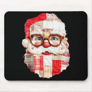 Patchwork Santa Claus Face Preppy Girly Christmas  Mouse Pad