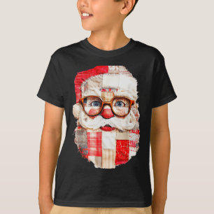 Patchwork Santa Claus Face Preppy Girly Christmas  T-Shirt