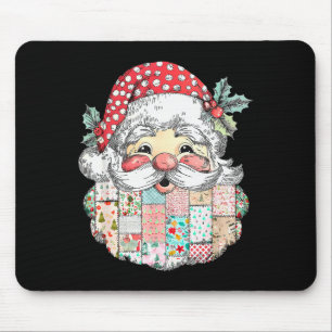 Patchwork Santa Claus Face Vintage Christmas Men W Mouse Pad