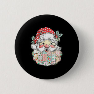 Patchwork Santa Claus Face Vintage Merry Christmas 2 Inch Round Button