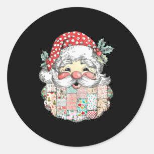 Patchwork Santa Claus Face Vintage Merry Christmas Classic Round Sticker