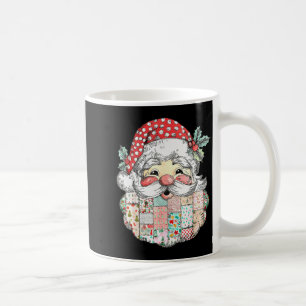 Patchwork Santa Claus Face Vintage Merry Christmas Coffee Mug