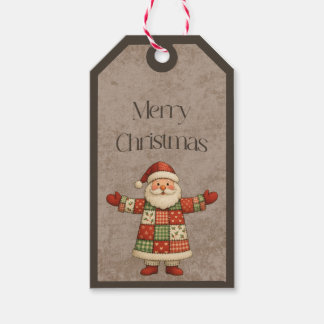 Patchwork Santa Claus in Christmas Colours Gift Ta Tags