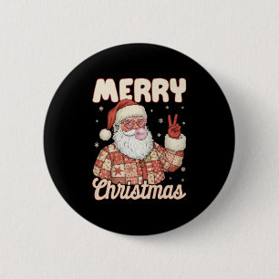Patchwork Santa Claus Xmas Merry Christmas Men Wom 2 Inch Round Button