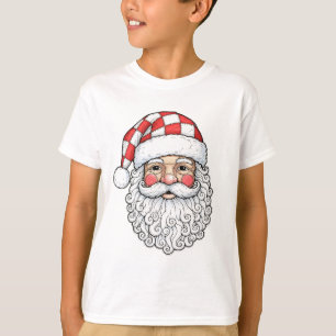 Patchwork Santa Face Doodle Art Pen Ink Style Kids T-Shirt