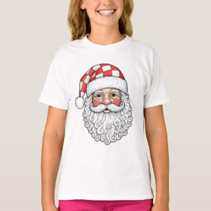 Patchwork Santa Face Doodle Art Pen Ink Style Kids T-Shirt