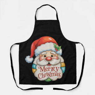 Patchwork Santa Merry Christmas Preppy Xmas Apron