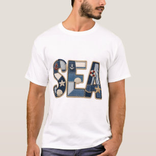 Patchwork Sea Quilted PNG Coastal Sewing Design T-Shirt