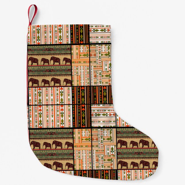 Patchwork seamless african ornamental pattern text small christmas stocking (Front)