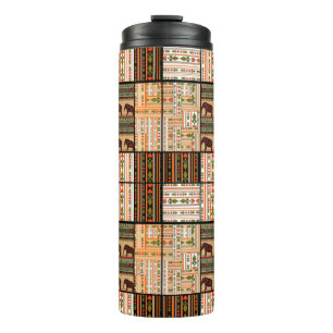 Patchwork seamless african ornamental pattern text thermal tumbler
