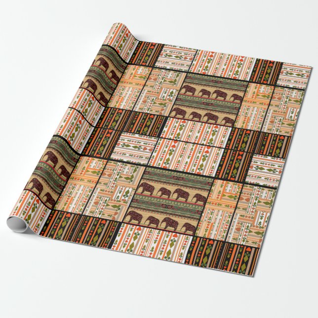 Patchwork seamless african ornamental pattern text wrapping paper (Unrolled)