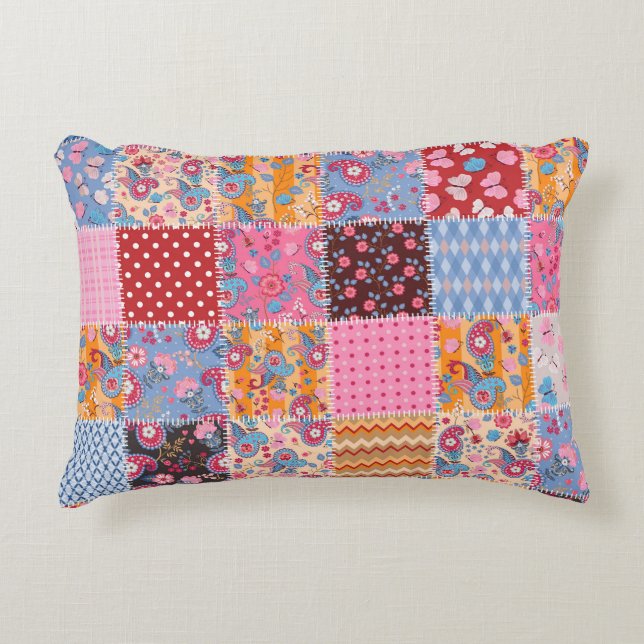 Patchwork seamless, cute fabric pattern. accent pillow (Front)