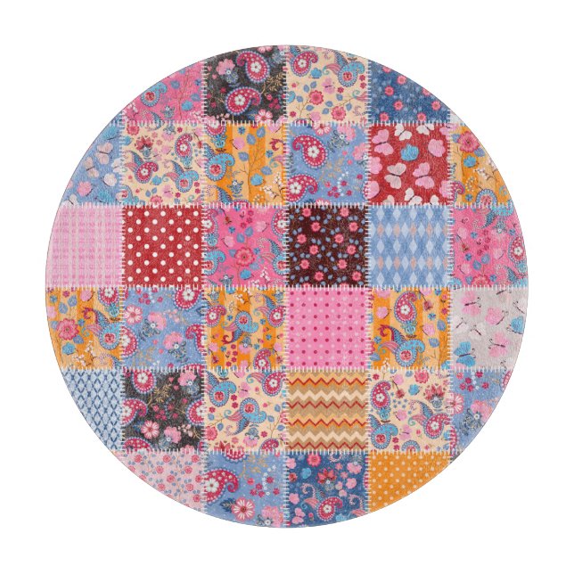 Patchwork seamless, cute fabric pattern. cutting board (Front)