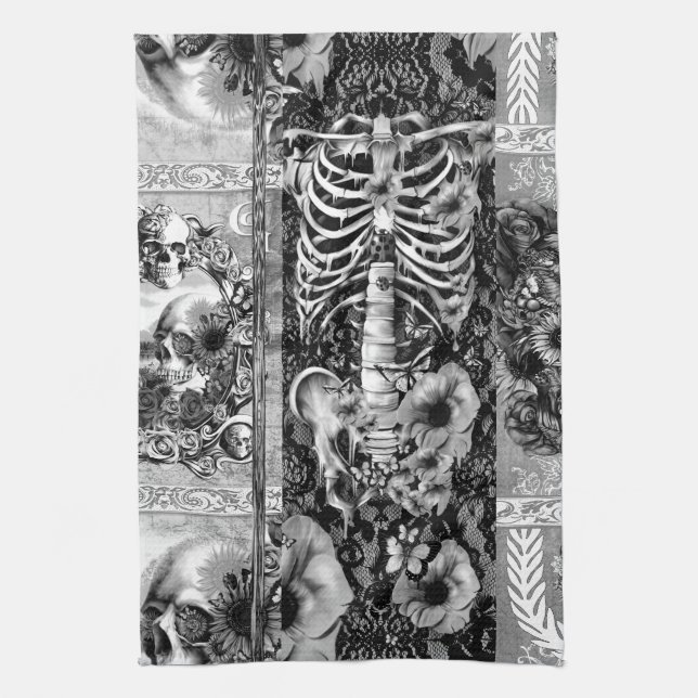 Patchwork, skull collage kitchen towel (Vertical)