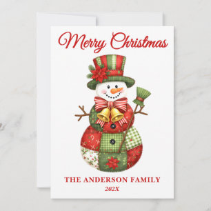 Patchwork Snowman Christmas Holiday Card
