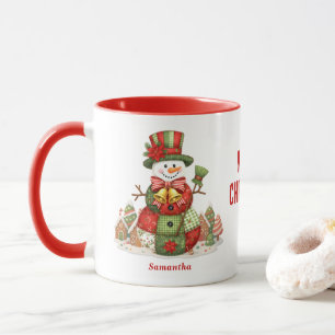 Patchwork Snowman Christmas Mug