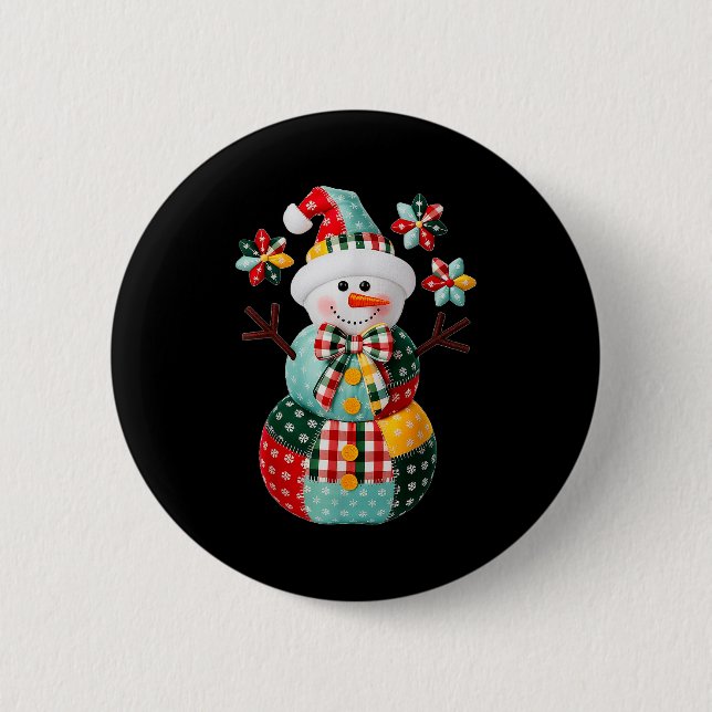 Patchwork Snowman Christmas Preppy Cute Xmas Men W 2 Inch Round Button (Front)
