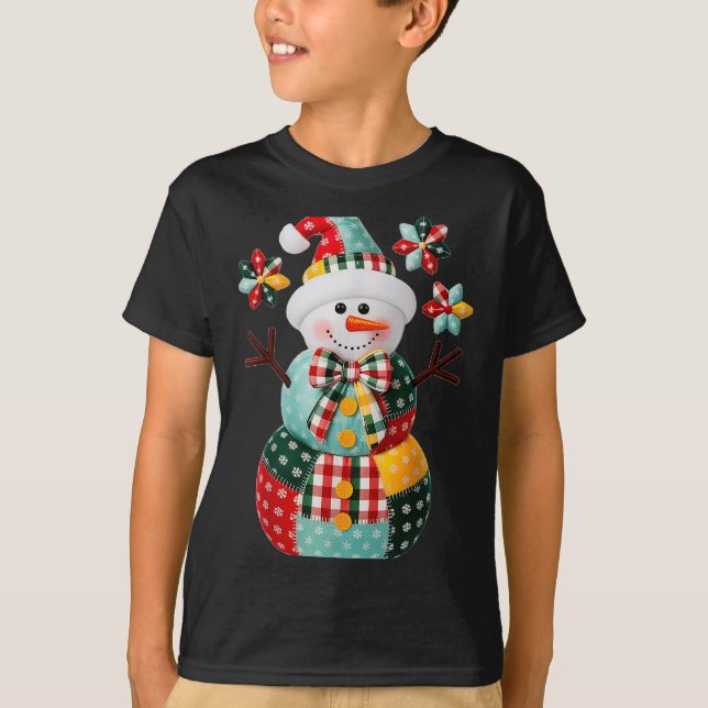 Patchwork Snowman Christmas Preppy Cute Xmas Men W T-Shirt (Front)