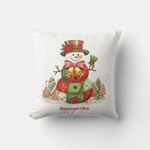 Patchwork Snowman Christmas Throw Pillow