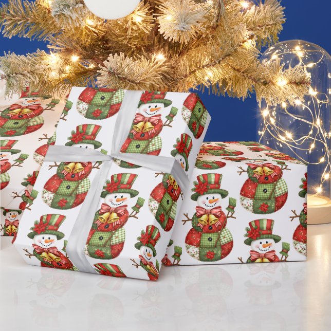 Patchwork Snowman Christmas Wrapping Paper (Holidays)