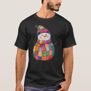 Patchwork Snowman Colourful Winter Christmas T-Shirt