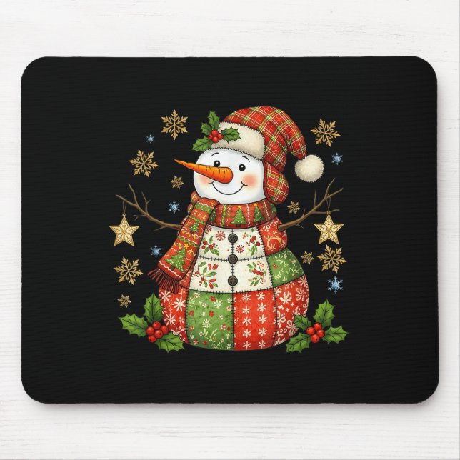 Patchwork Snowman Preppy Girly Christmas Xmas Holi Mouse Pad (Front)