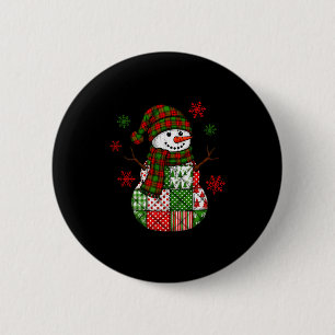Patchwork Snowman, Retro Funny Christmas  2 Inch Round Button