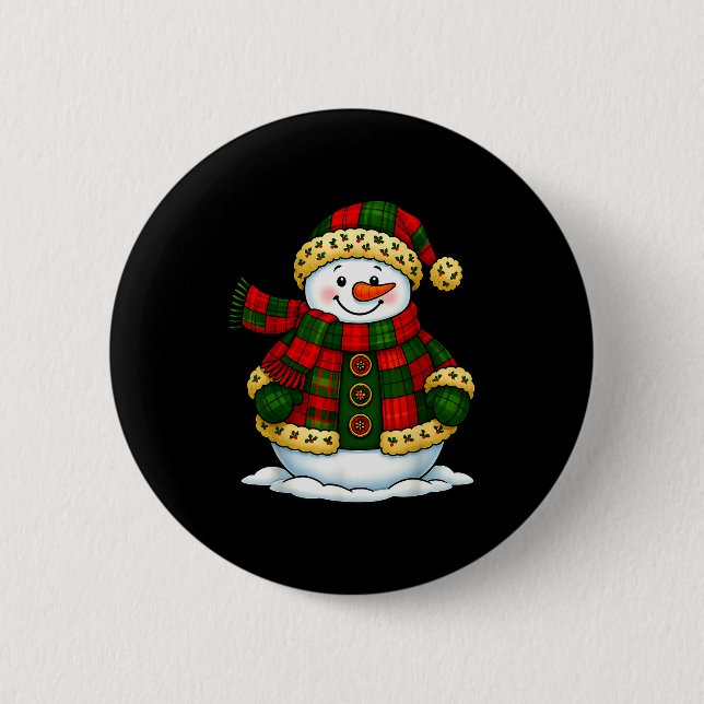 Patchwork Snowman Retro Funny Christmas Snowman Ho 2 Inch Round Button (Front)
