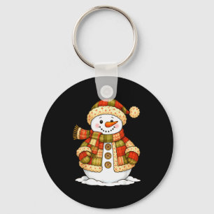 Patchwork Snowman Retro Funny Snowman Holiday Chri Keychain