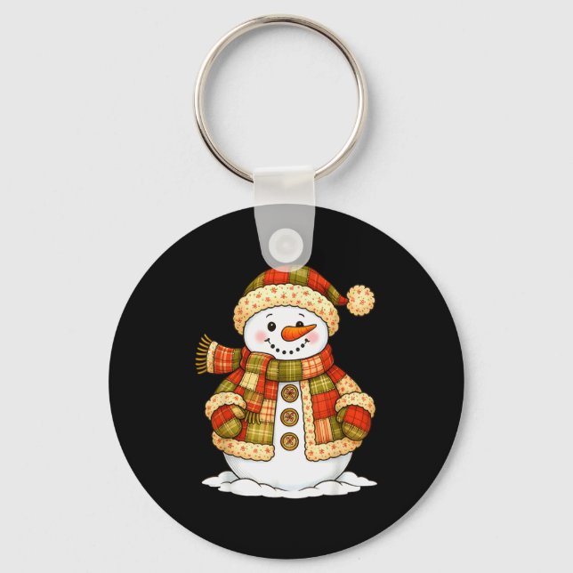 Patchwork Snowman Retro Funny Snowman Holiday Chri Keychain (Front)