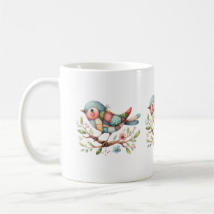 Patchwork Songbird on Blooming Branch Coffee Mug