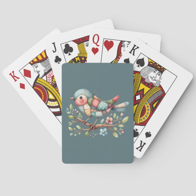 Patchwork Songbird on Blooming Branch Playing Cards (Back)